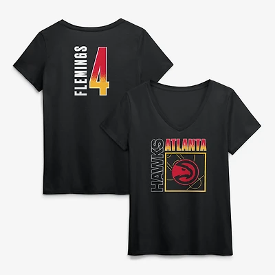 Women's Kingston Flemings Black Atlanta Hawks Home Court Pop Name & Number V-Neck T-Shirt