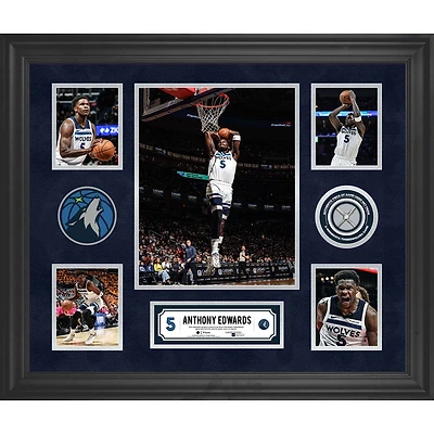 Anthony Edwards Minnesota Timberwolves Framed 5-Photo Collage with a Piece of Game-Used Net - Limited Edition of 500