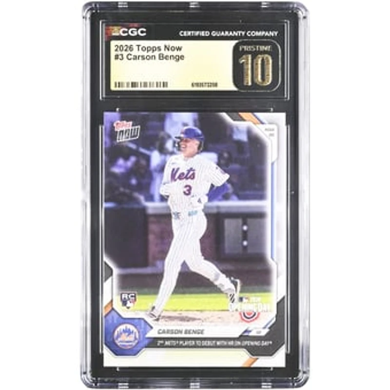 Carson Benge New York Mets 2026 Topps Now 2nd Mets Player to Debut with HR on Opening Day #3 CGC Authenticated Pristine 10 Rookie Card