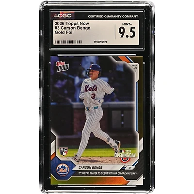 Carson Benge New York Mets 2026 Topps Now 2nd Mets Player to Debut with HR on Opening Day Gold Foil #3 #/50 CGC Authenticated 9.5 Rookie Card