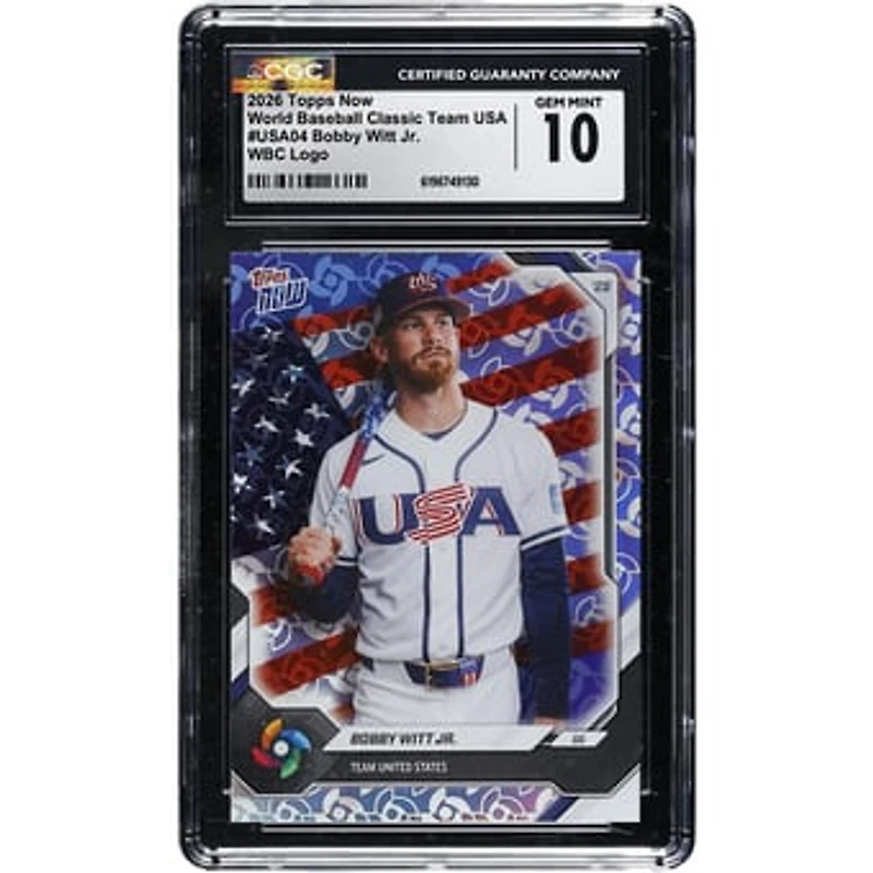 Bobby Witt Jr. USA Baseball 2026 Topps Now World Baseball Classic Team USA WBC Logo #USA04 CGC Authenticated GEM MINT 10 Card