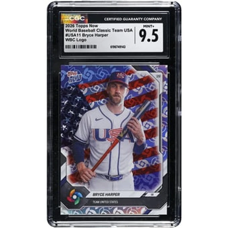 Bryce Harper USA Baseball 2026 Topps Now World Baseball Classic Team USA WBC Logo #USA11 CGC Authenticated MINT+ 9.5 Card