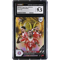 Luis Diaz, Harry Kane & Michael Olise Bayern Munich 2025-26 Topps Now UEFA CL Freescoring Trio Hit 100 Goals Gold Foil #127 #/50 CGC Authenticated MINT+ 9.5 Card