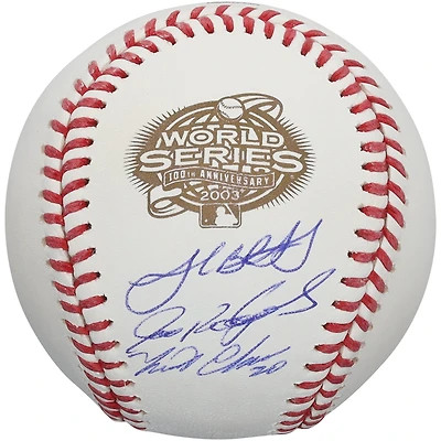Miguel Cabrera, Josh Beckett & Ivan Rodriguez Florida Marlins Autographed 2003 World Series Logo Baseball