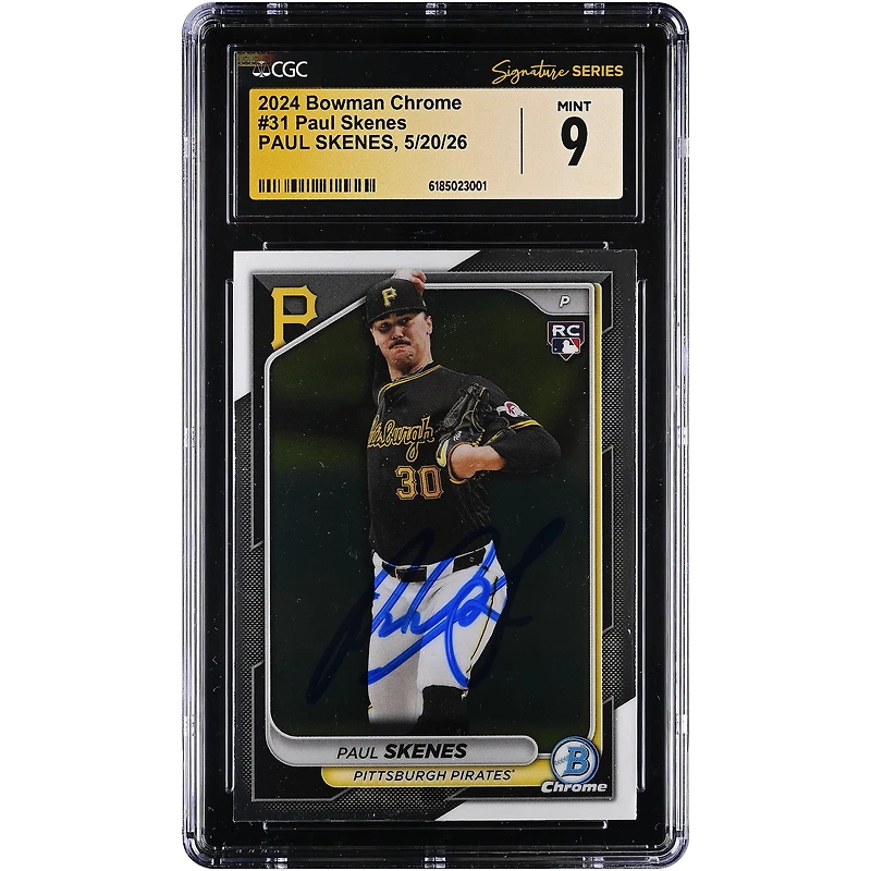 Paul Skenes Pittsburgh Pirates Autographed 2024 Bowman Chrome #31 CGC Fanatics Witnessed Authenticated Mint 9 Rookie Card