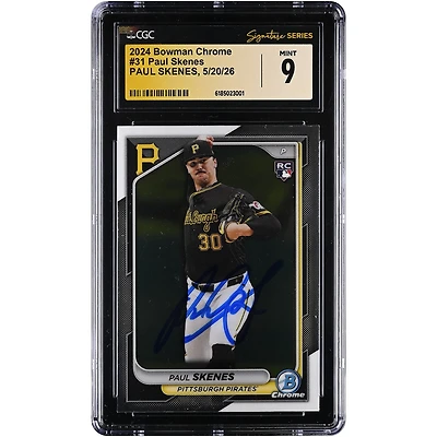 Paul Skenes Pittsburgh Pirates Autographed 2024 Bowman Chrome #31 CGC Fanatics Witnessed Authenticated Mint 9 Rookie Card