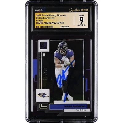 Mark Andrews Baltimore Ravens Autographed 2022 Panini Clearly Donruss Purple #4 #/175 CGC Fanatics Witnessed Authenticated 9/10 Card