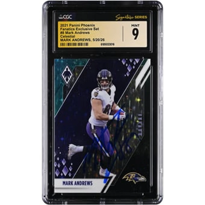 Mark Andrews Baltimore Ravens Autographed 2021 Panini Phoenix Celestial #8 CGC Fanatics Witnessed Authenticated Mint 9 Card