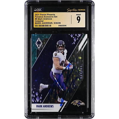 Mark Andrews Baltimore Ravens Autographed 2021 Panini Phoenix Celestial #8 CGC Fanatics Witnessed Authenticated Mint 9 Card