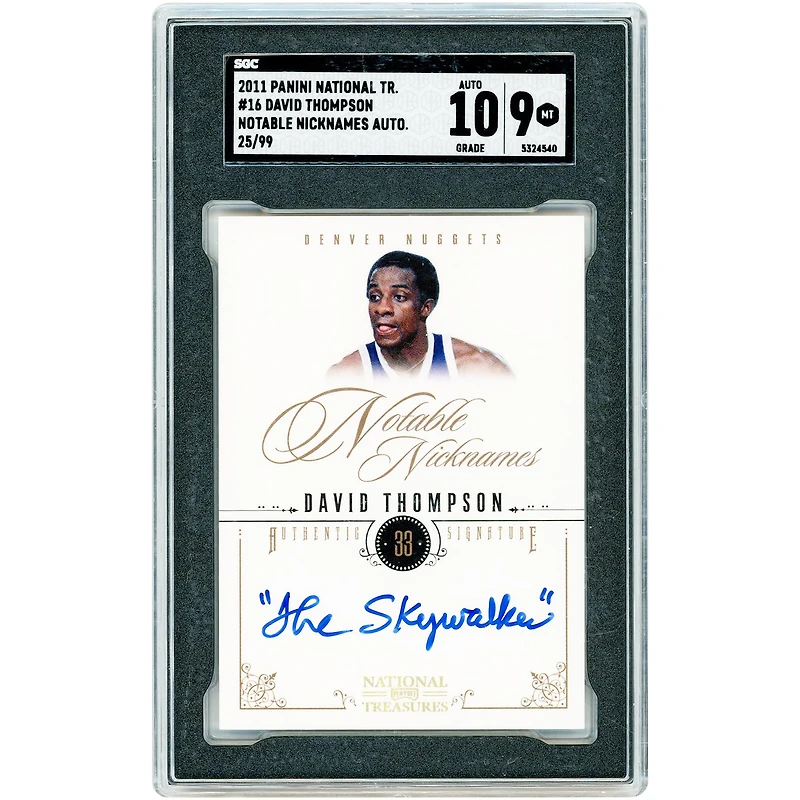 David Thompson Denver Nuggets Autographed 2010-11 Panini National Treasures Notable Nicknames #16 #25/99 SGC Authenticated 9/10 Card