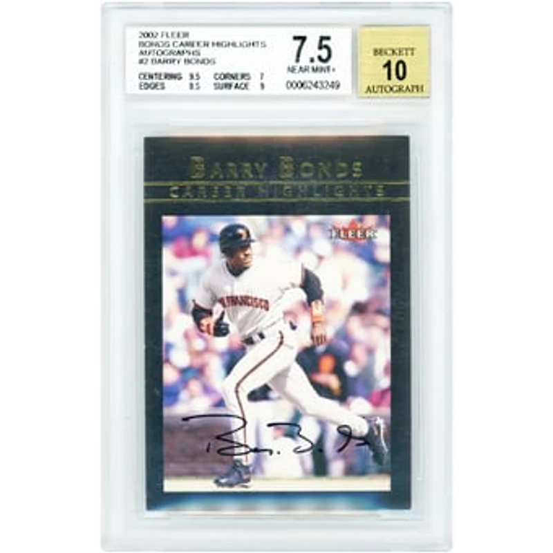 Barry Bonds San Francisco Giants Autographed 2002 Fleer Career Highlights #2 #2/25 BGS Authenticated 7.5/10 Card - 9.5,7,8.5,9 Subgrades
