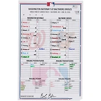 Washington Nationals Game-Used Lineup Card vs. Baltimore Orioles on June 28, 2026