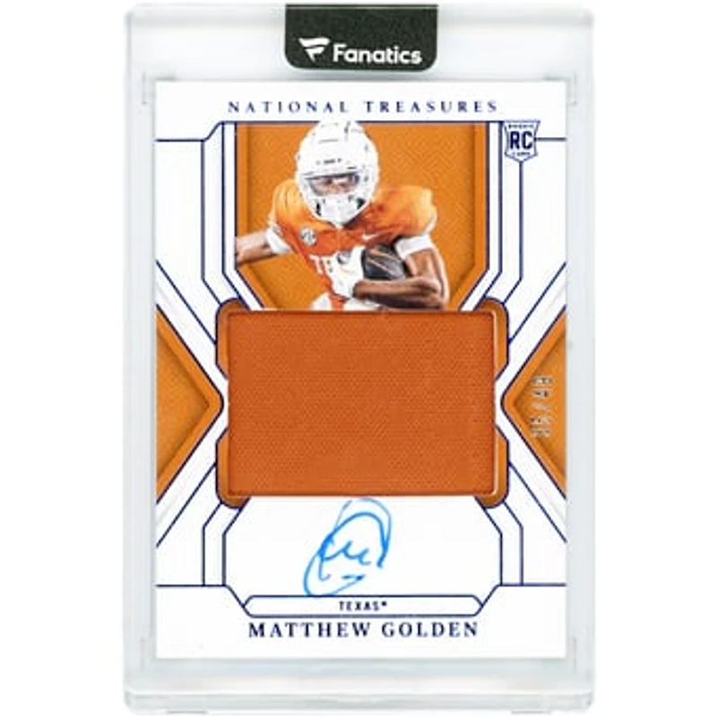 Matthew Golden Texas Longhorns Autographed 2025 Panini National Treasures Collegiate Jumbo Jersey Relic #52 #35/49 Rookie Card