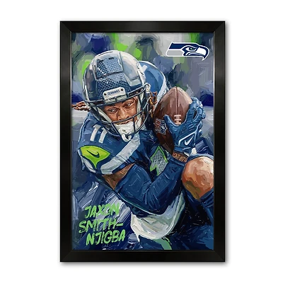 Jaxon Smith-Njigba Seattle Seahawks 27" x 39" Framed Football Player Action Portrait – Artist Series Print