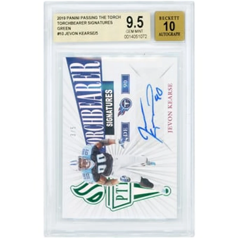 Jevon Kearse Tennessee Titans Autographed 2019 Panini Passing The Torch Torchbearer Signatures Green #TS-10 BGS Authenticated 9.5/10 Card