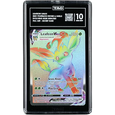 Leafeon VMAX 2021 Pokemon Evolving Skies Secret Rare #204 TAG Authenticated 10 Card