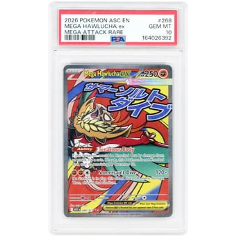 Mega Hawlucha ex 2026 Pokemon Ascended Heroes Mega Attack Rare #268 PSA Authenticated 10 Card