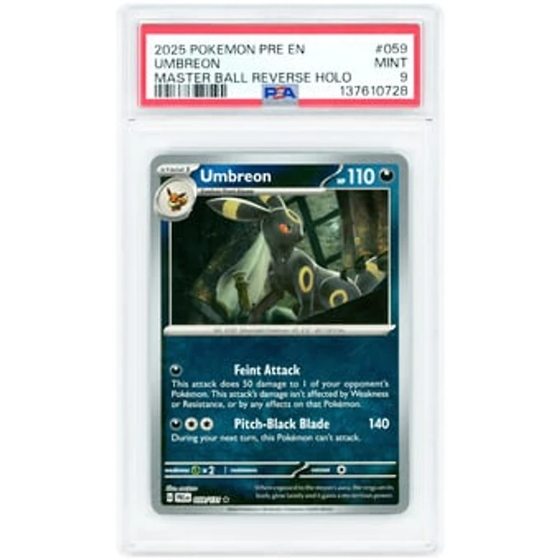 Umbreon 2025 Pokemon Prismatic Evolutions Master Ball Pattern #59 PSA Authenticated 9 Card