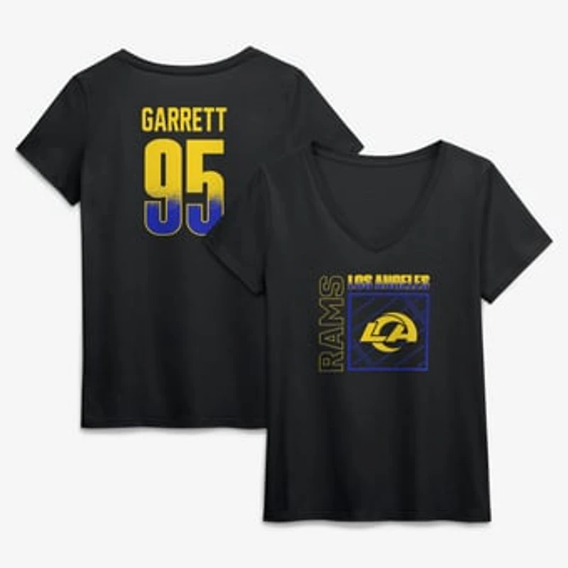 Women's Myles Garrett Black Los Angeles Rams Home Field Pop Name & Number V-Neck T-Shirt