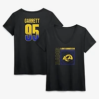 Women's Myles Garrett Black Los Angeles Rams Home Field Pop Name & Number V-Neck T-Shirt