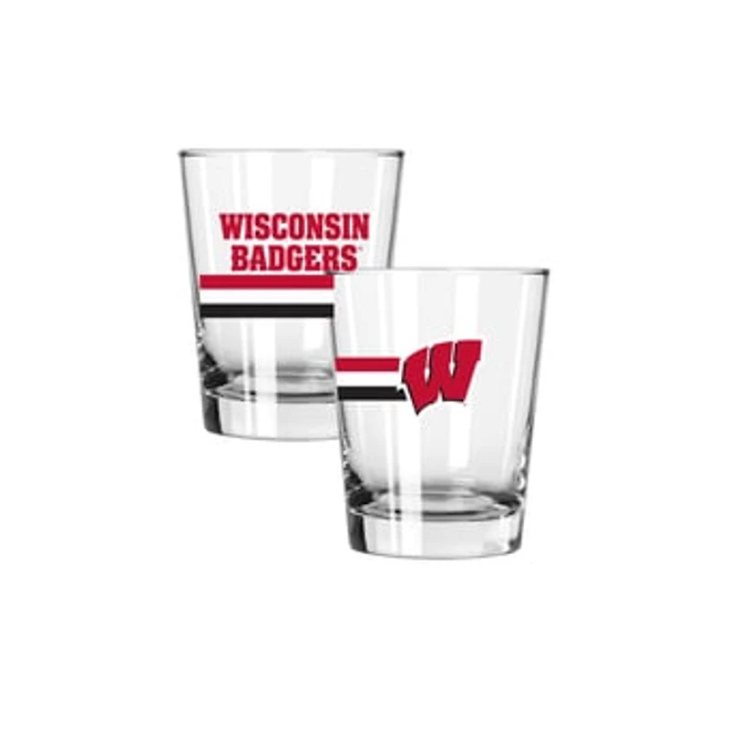 The Memory Company Wisconsin Badgers Two-Piece 15oz. Big Stripes Double Old Fashioned Glass Set