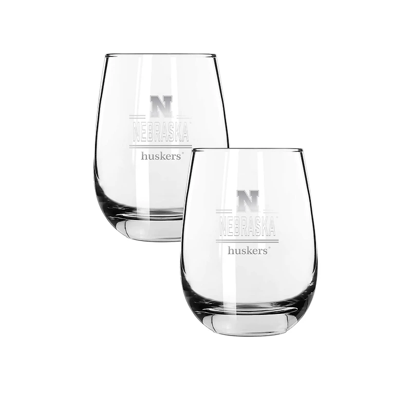 The Memory Company Nebraska Huskers Two-Piece 15oz. Classic Crew Stemless Wine Glass Set