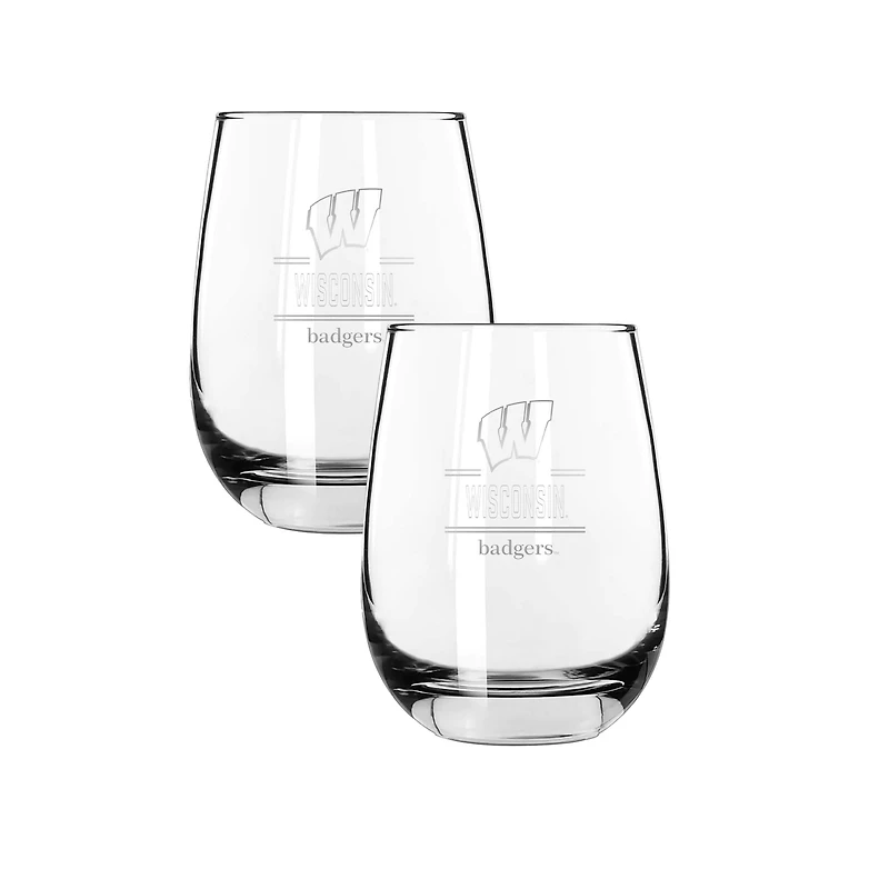 The Memory Company Wisconsin Badgers Two-Piece 15oz. Classic Crew Stemless Wine Glass Set