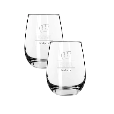 The Memory Company Wisconsin Badgers Two-Piece 15oz. Classic Crew Stemless Wine Glass Set