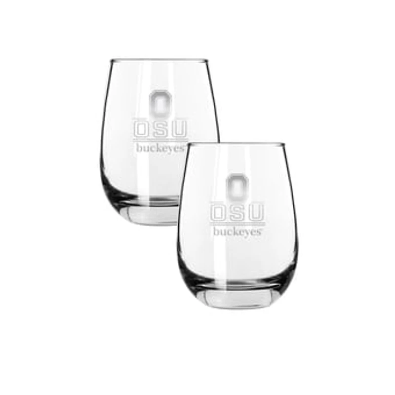 The Memory Company Ohio State Buckeyes Two-Piece 15oz. Classic Crew Stemless Wine Glass Set
