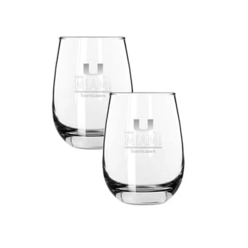 The Memory Company Miami Hurricanes Two-Piece 15oz. Classic Crew Stemless Wine Glass Set