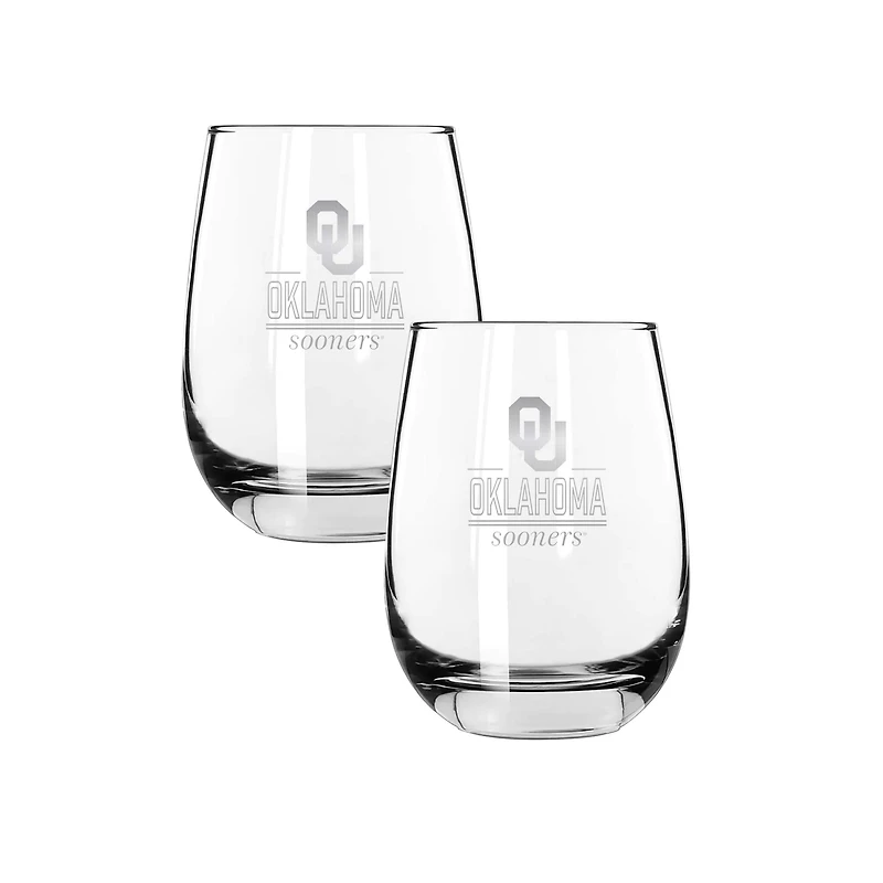 The Memory Company Oklahoma Sooners Two-Piece 15oz. Classic Crew Stemless Wine Glass Set