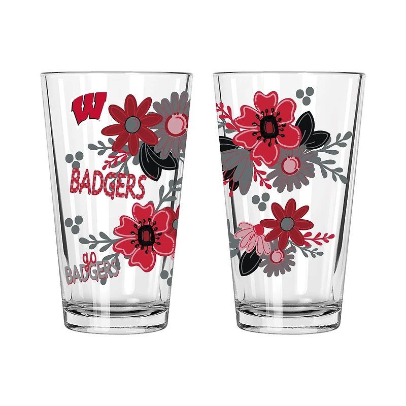 The Memory Company Wisconsin Badgers Two-Piece 16oz. Flowers Pint Glass Set