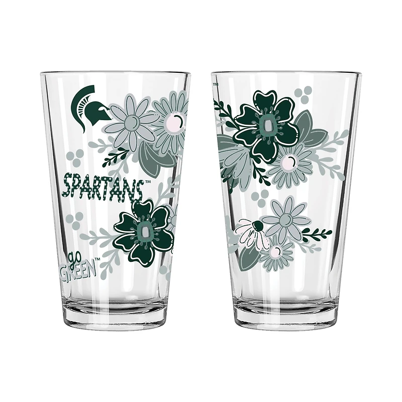 The Memory Company Michigan State Spartans Two-Piece 16oz. Flowers Pint Glass Set