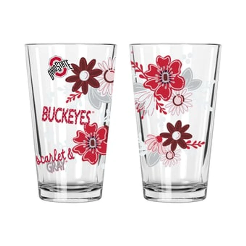 The Memory Company Ohio State Buckeyes Two-Piece 16oz. Flowers Pint Glass Set