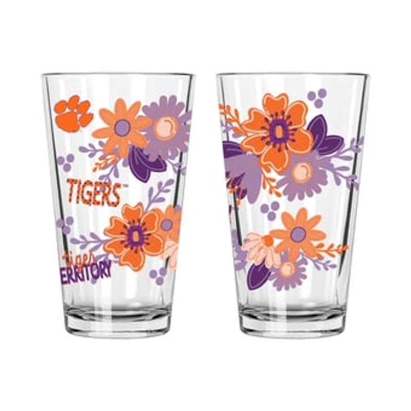 The Memory Company Clemson Tigers Two-Piece 16oz. Flowers Pint Glass Set