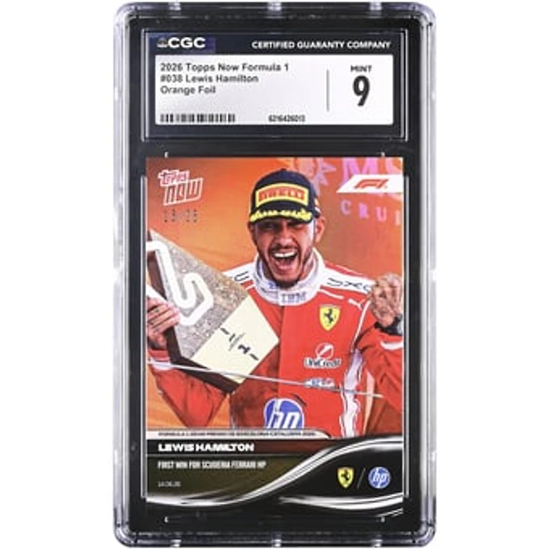 Lewis Hamilton Scuderia Ferrari 2026 Topps Now Formula 1 First Win For Scuderia Ferrari HP Orange Foil #38 #/25 CGC Authenticated 9 Card