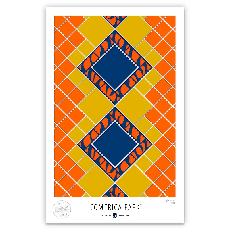 Detroit Tigers 17" x 26" Comerica Park Pewabic Tile Minimalist Art Giclee Print