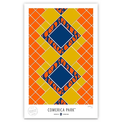 Detroit Tigers 17" x 26" Comerica Park Pewabic Tile Minimalist Art Giclee Print