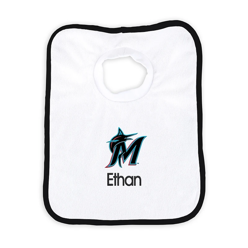 Newborn & Infant White Miami Marlins Personalized Bib
