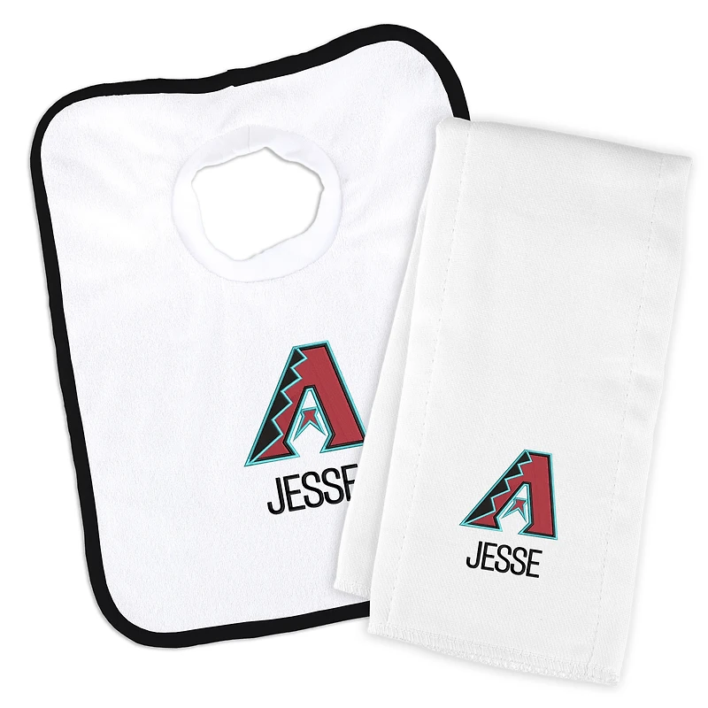 Newborn & Infant White Arizona Diamondbacks Personalized Bib & Burp Cloth Set
