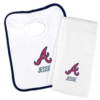 Newborn & Infant White Atlanta Braves Personalized Bib & Burp Cloth Set