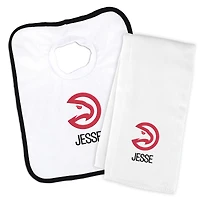 Newborn & Infant White Atlanta Hawks Personalized Bib & Burp Cloth Set