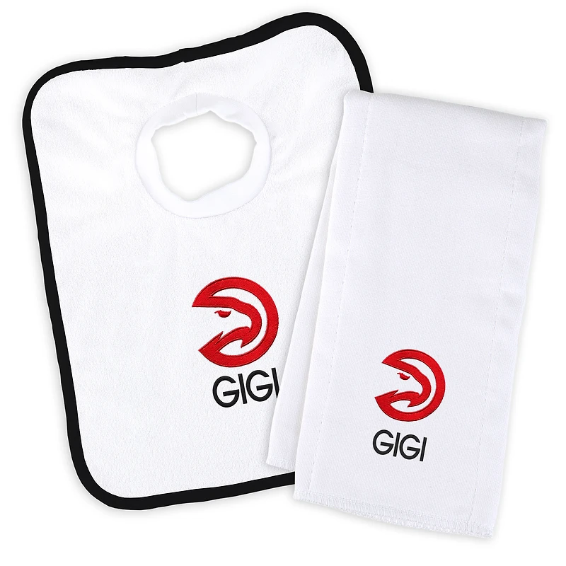 Newborn & Infant White Atlanta Hawks Personalized Bib & Burp Cloth Set