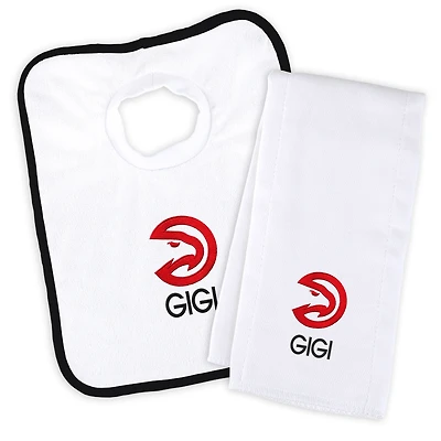 Newborn & Infant White Atlanta Hawks Personalized Bib & Burp Cloth Set