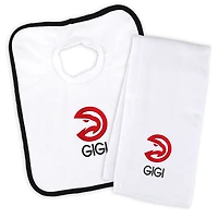 Newborn & Infant White Atlanta Hawks Personalized Bib & Burp Cloth Set