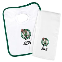 Newborn & Infant White Boston Celtics Personalized Bib & Burp Cloth Set