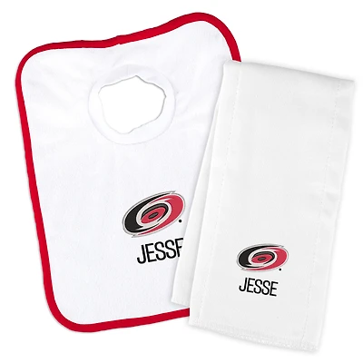 Newborn & Infant White Carolina Hurricanes Personalized Bib & Burp Cloth Set