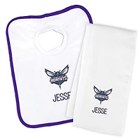 Newborn & Infant White Charlotte Hornets Personalized Bib & Burp Cloth Set