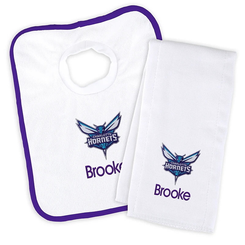 Newborn & Infant White Charlotte Hornets Personalized Bib & Burp Cloth Set