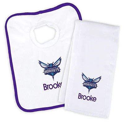 Newborn & Infant White Charlotte Hornets Personalized Bib & Burp Cloth Set